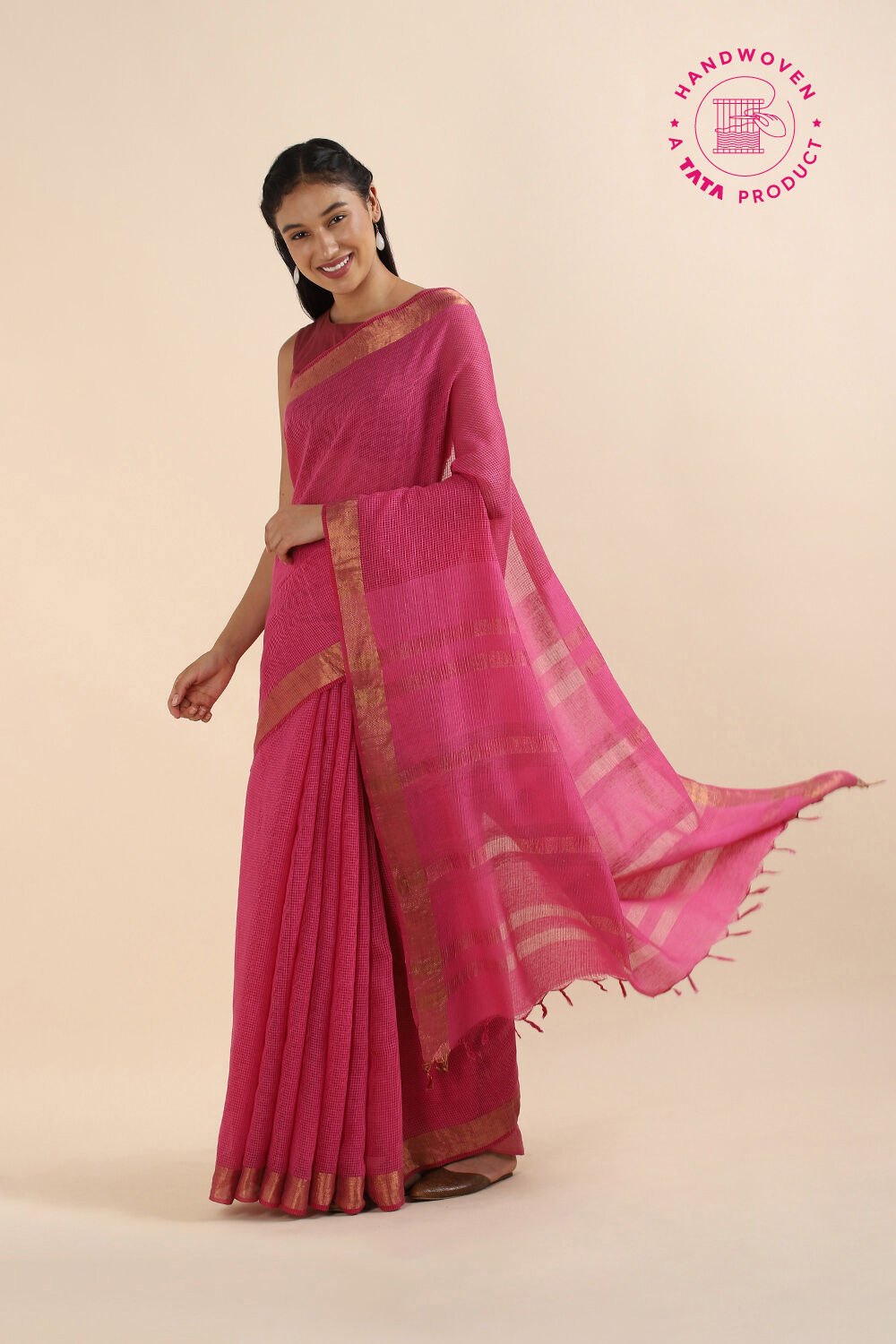 Pink Pure Silk Woven Saree image number null