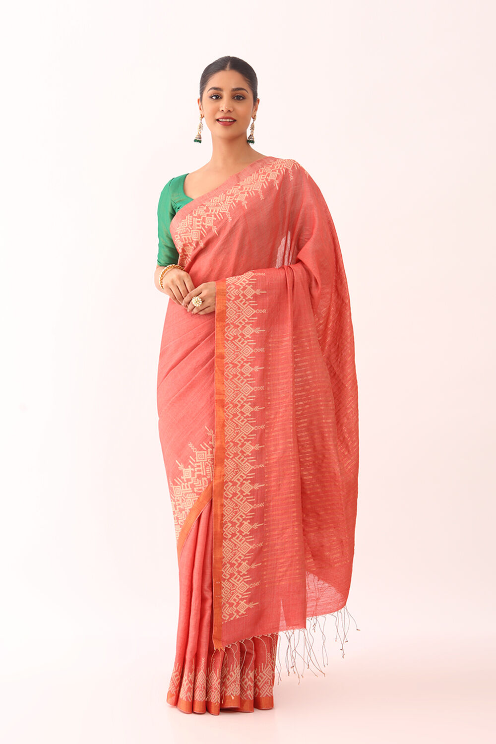 Red Woven Pure Tussar Silk Saree image number null