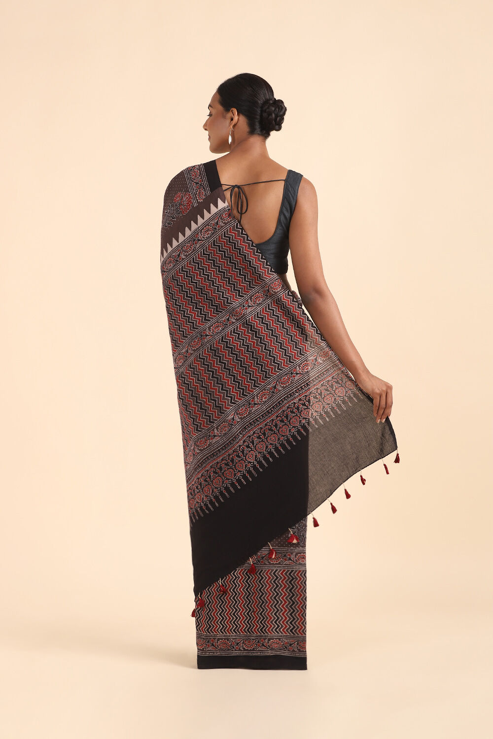 Brown Pure Cotton Ajrakh Printed Saree image number null