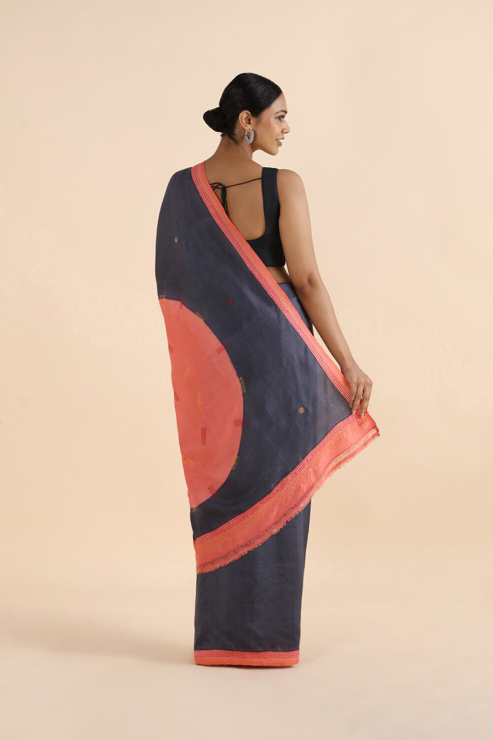 Dark Blue Pure Silk Kantha Saree image number null