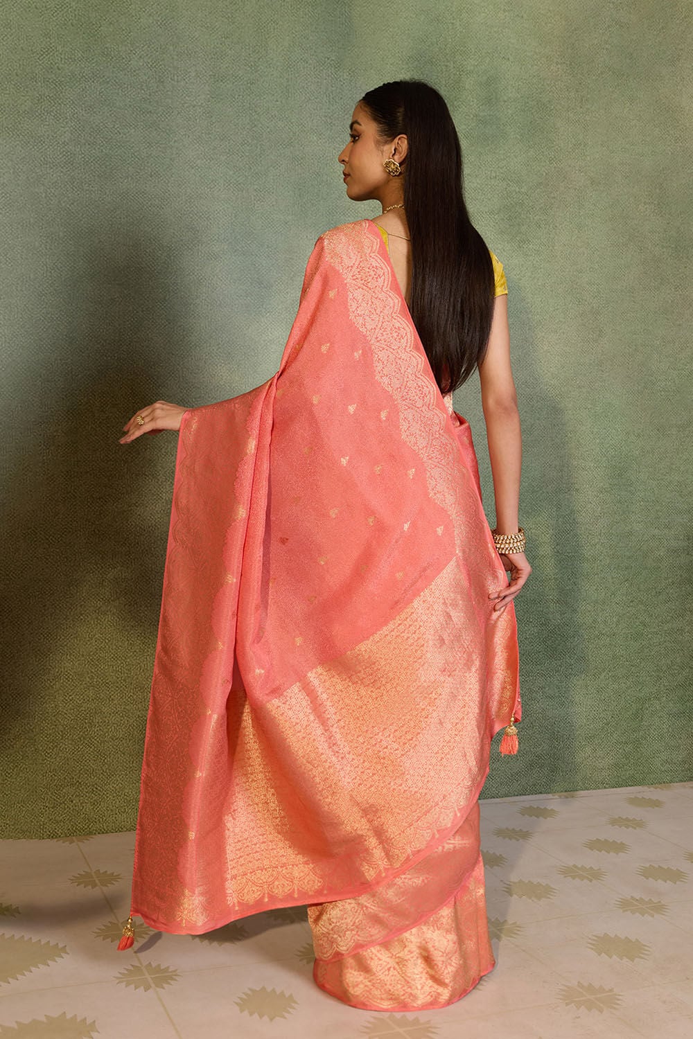 Light Orange   Woven Viscose Tissue Saree image number null