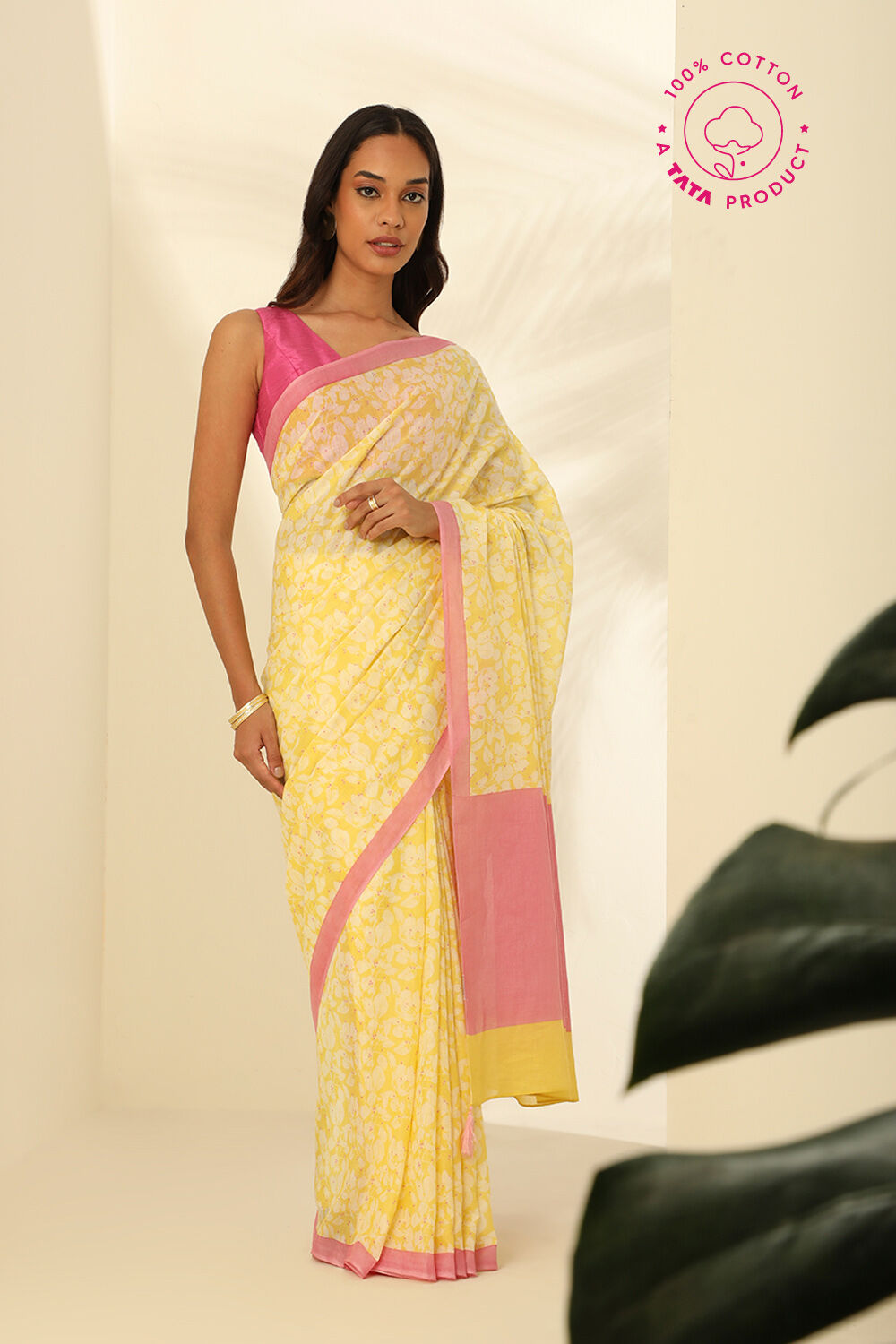 Yellow Pure Cotton Mulmul Printed Saree image number null