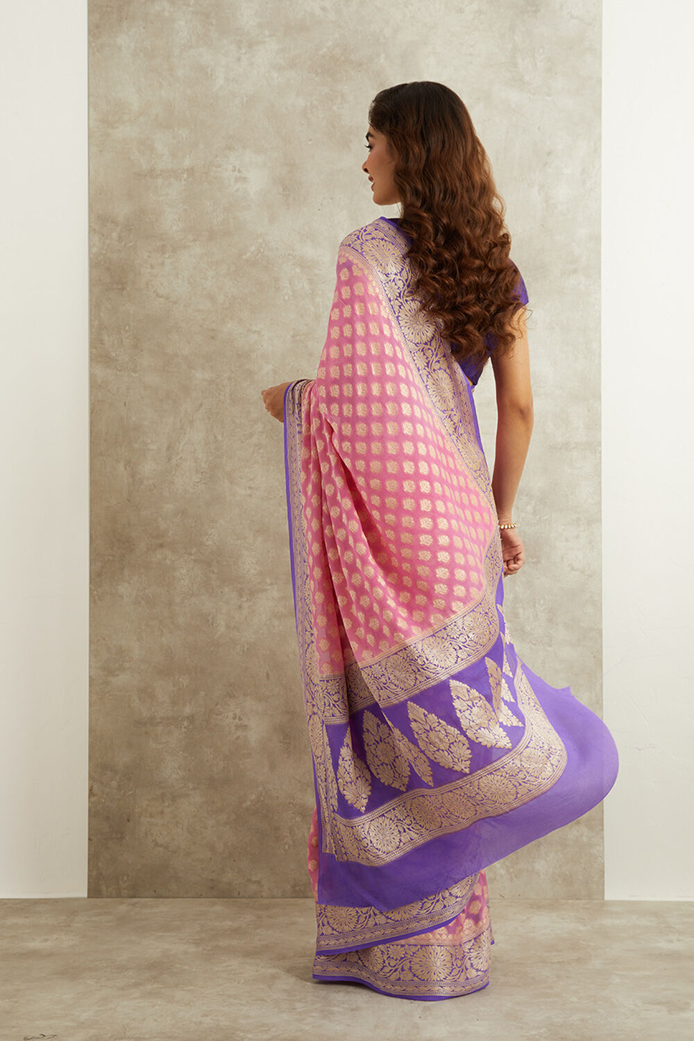 Pink Pure Silk Georgette Banarasi Cutwork Saree image number null