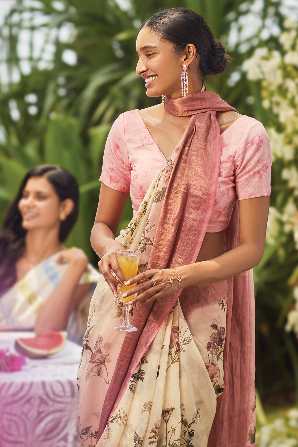 Off White Pure Silk Organza Digital Printed Saree image number null