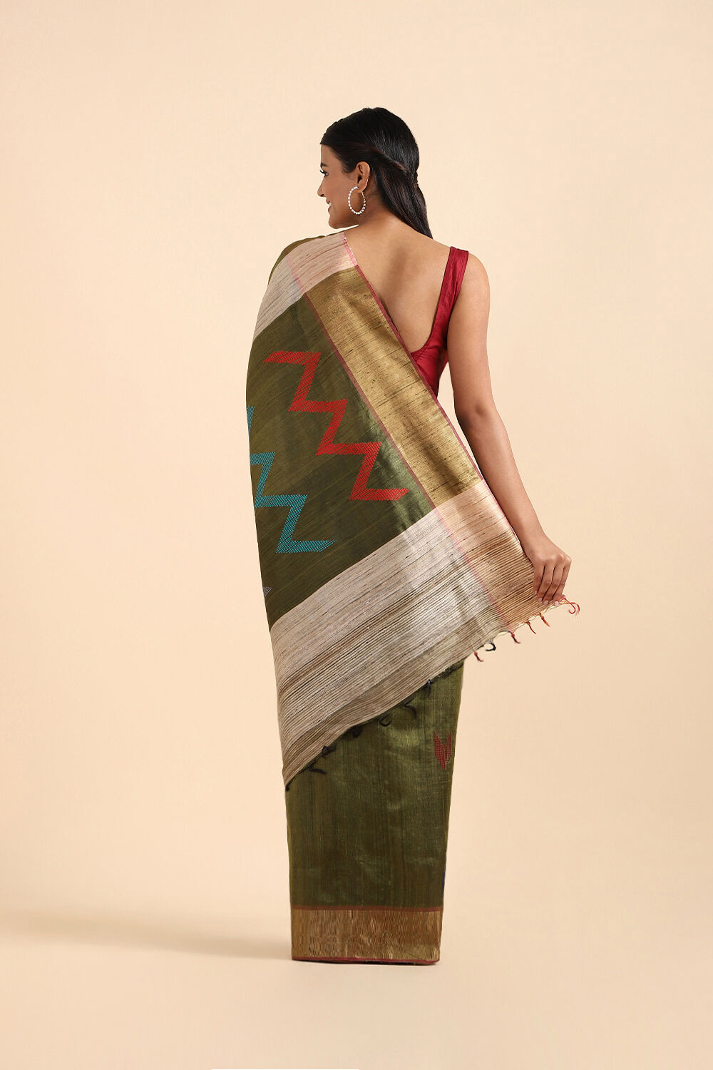 Green Pure Tussar Silk Bhagalpuri Saree image number null