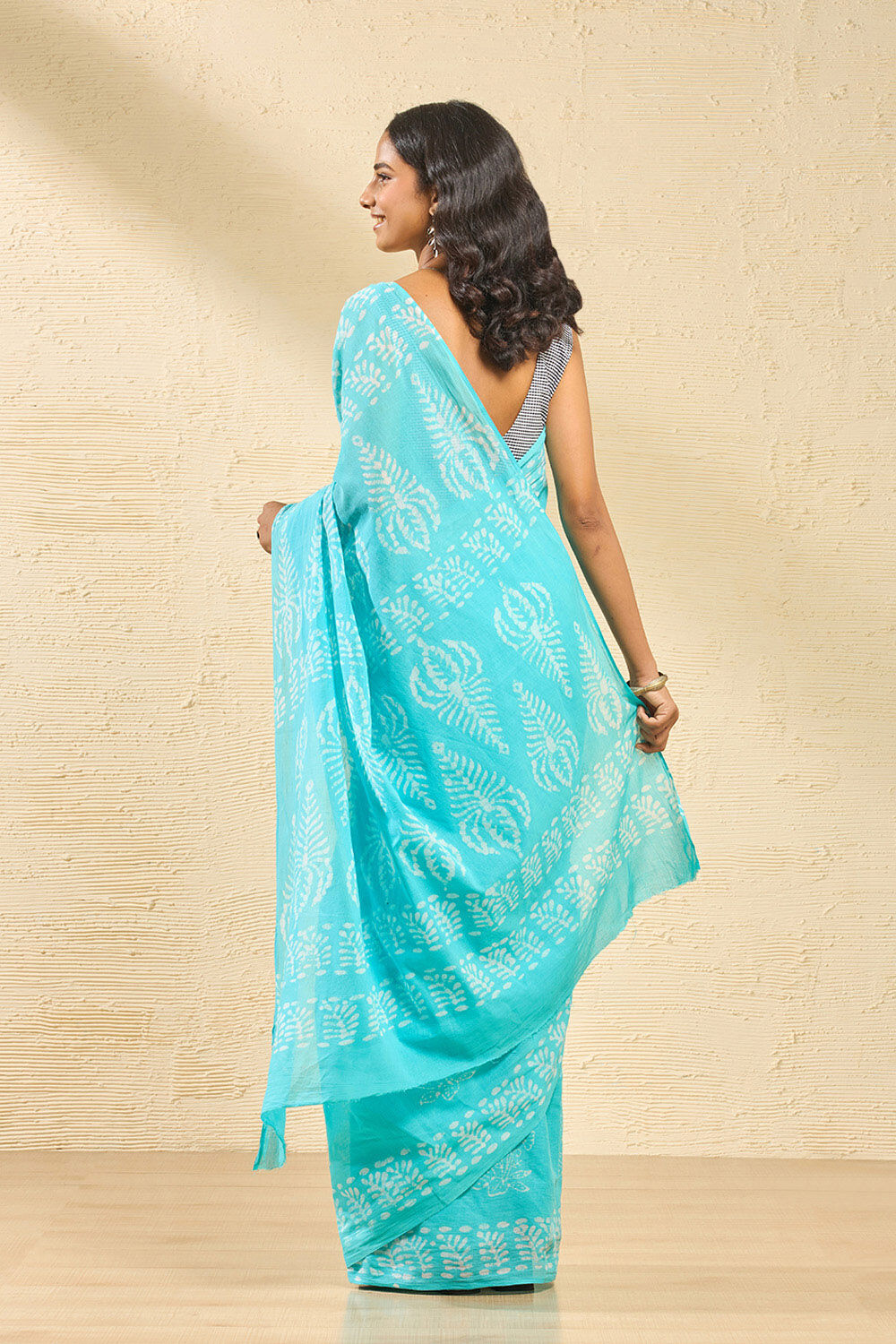 Light Blue Ujjain Pure Cotton Batik Saree image number null