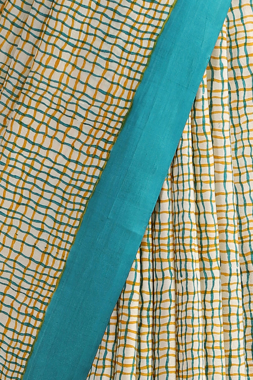 Beige Hand Blockprinted Pure Silk Saree image number null