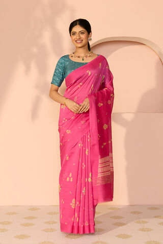 Dark Pink Mukaish Pure Silk Cotton Saree thumbnail image number null