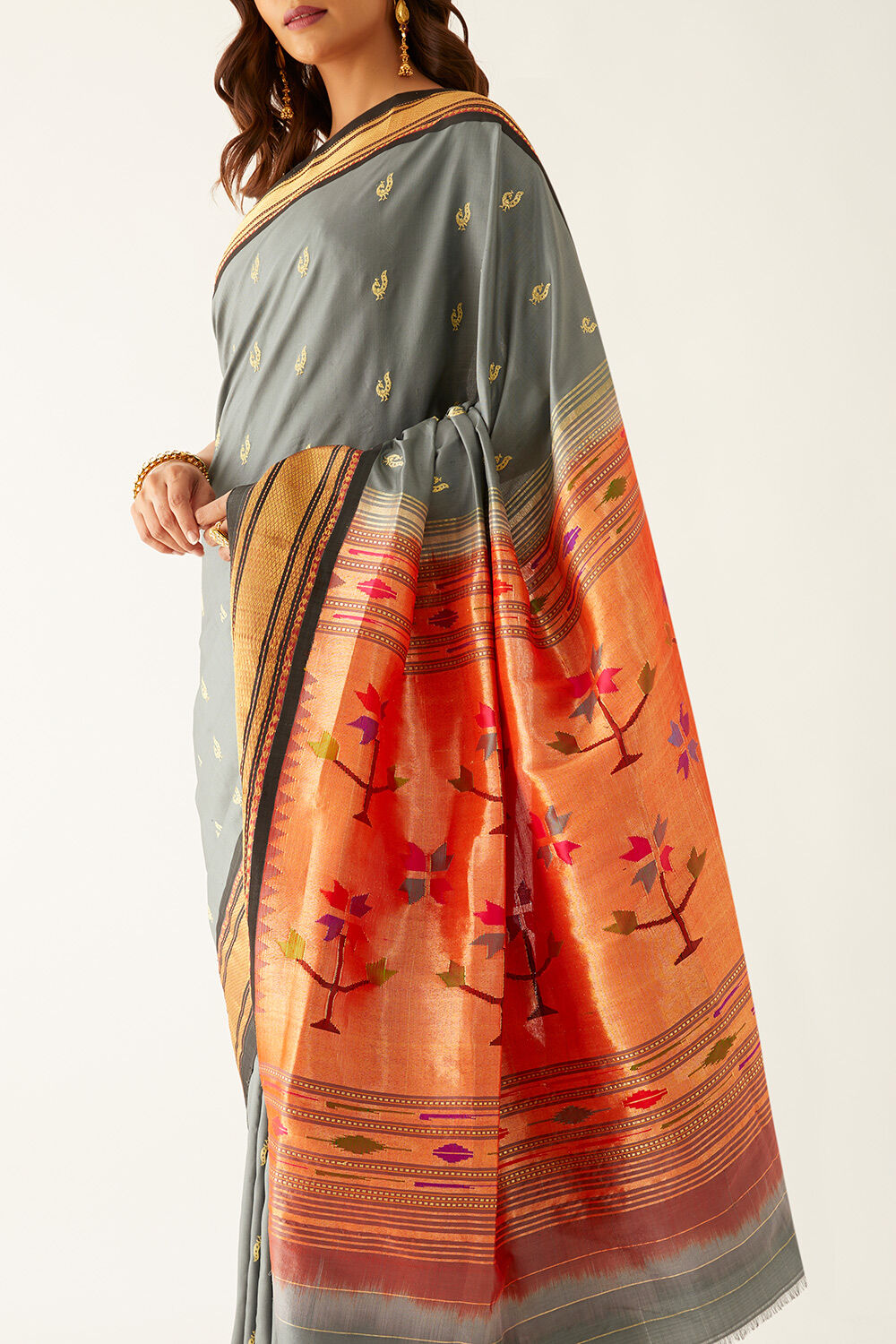 Grey Pure Silk Paithani Saree image number null