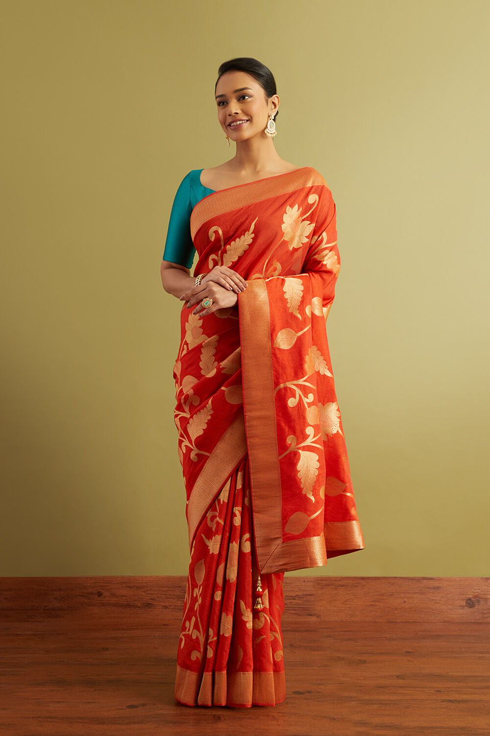 Orange Woven Luxe Saree image number null