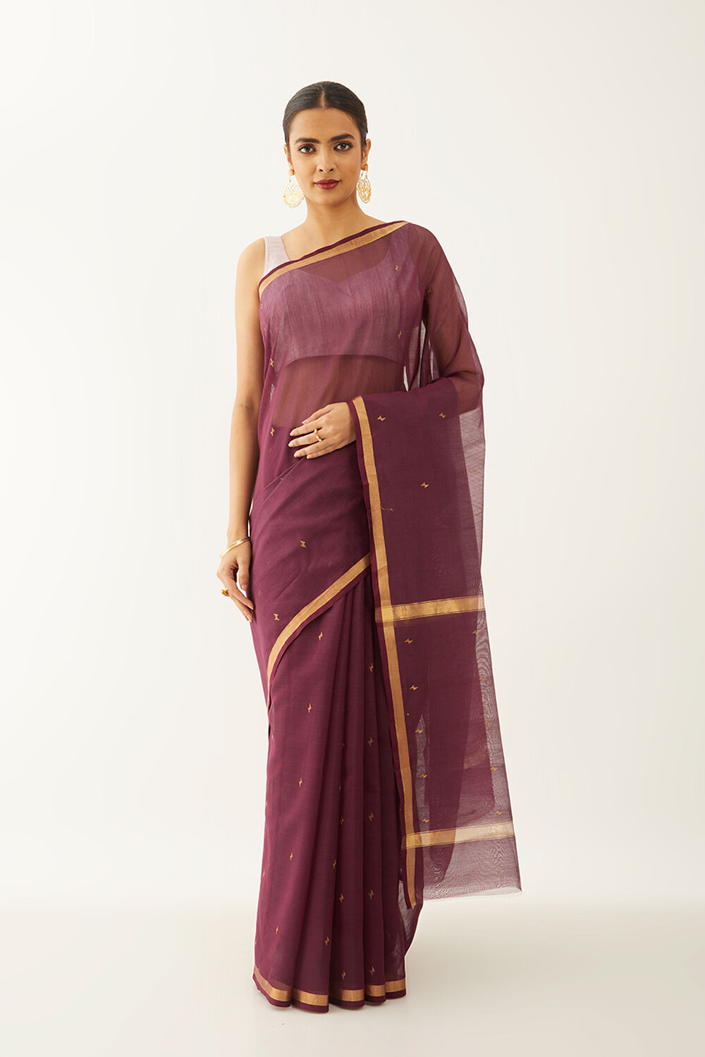 Purple Pure Silk Cotton Woven Chanderi Saree image number null