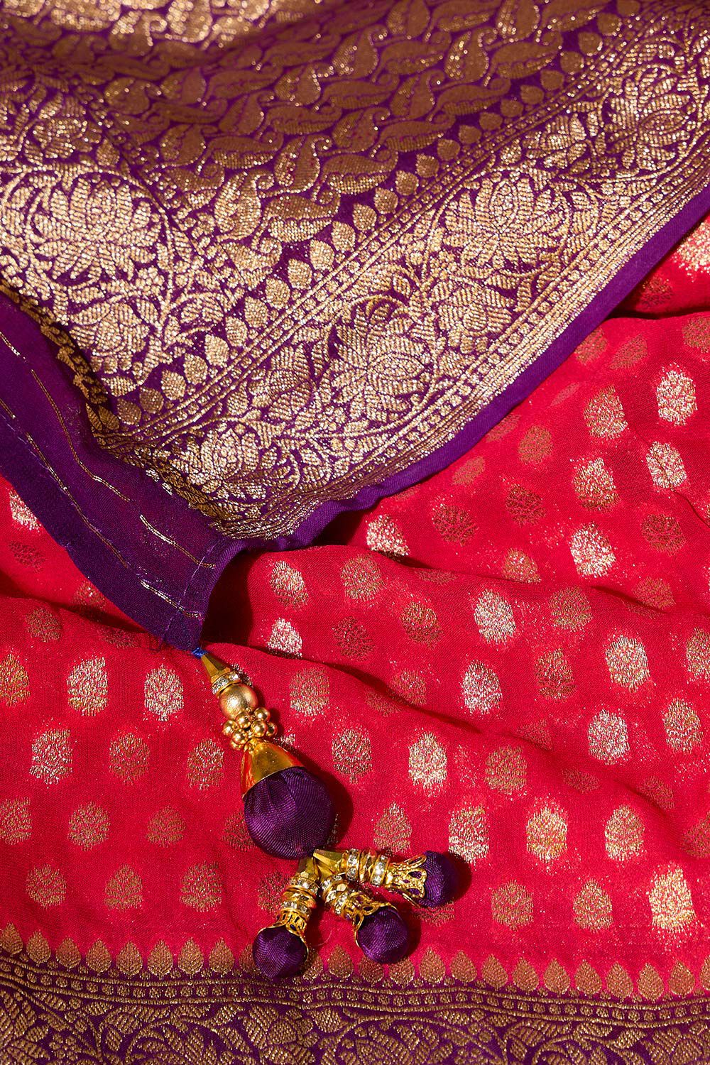 Red Woven Viscose Georgette Saree image number null