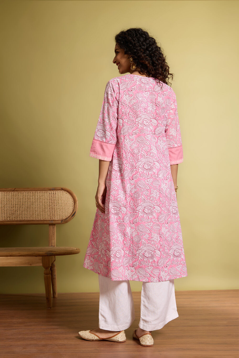 Light Pink Pure Cotton Printed Embroidery Kurta image number null