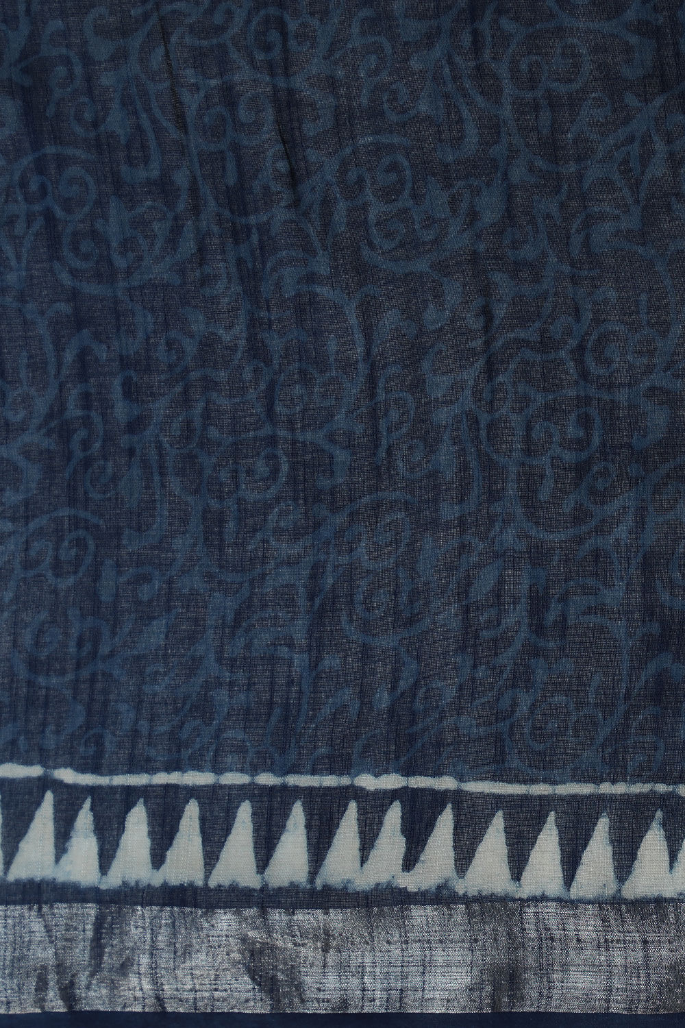 Blue Block Printed Pure Cotton Linen Saree image number null