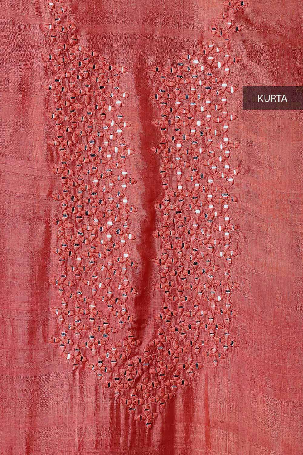Red Silk Embroidered Unstitched Suit Set image number null