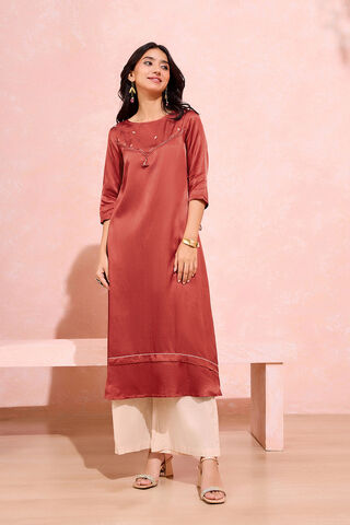 Dark Orange Viscose Cotton Embroidered Kurta Set thumbnail image number null