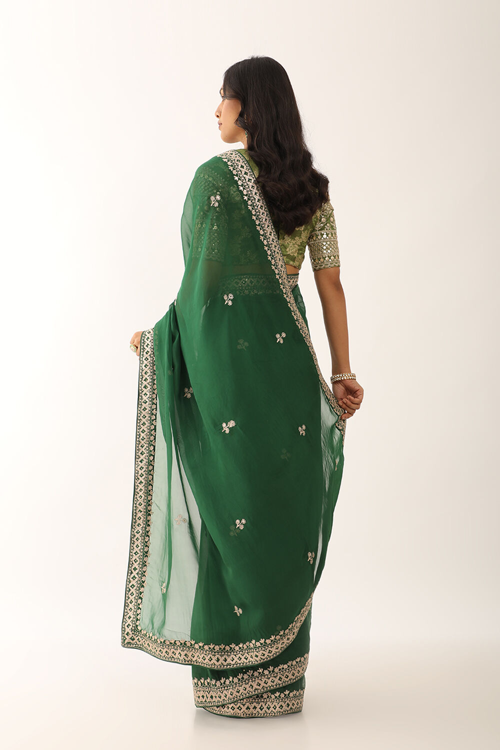 Green Viscose Organza Embroidery Saree image number null
