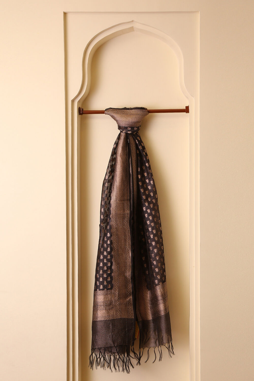 Black Pure Organza Tussar Banaras Dupatta image number null