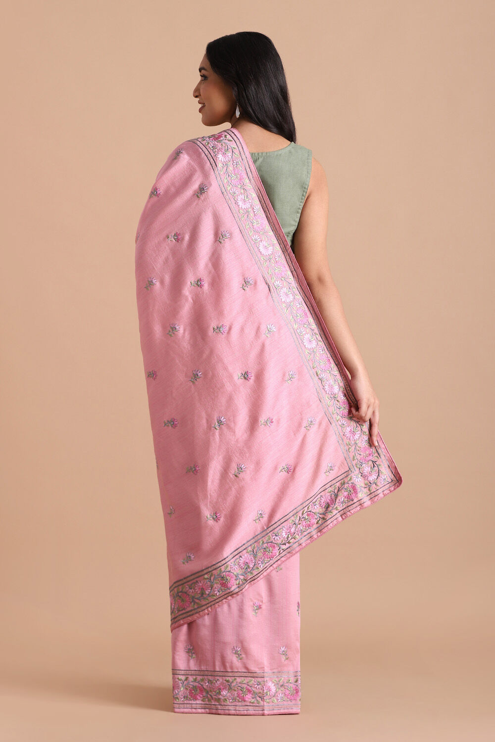 Pink Pure Embroidered Saree image number null