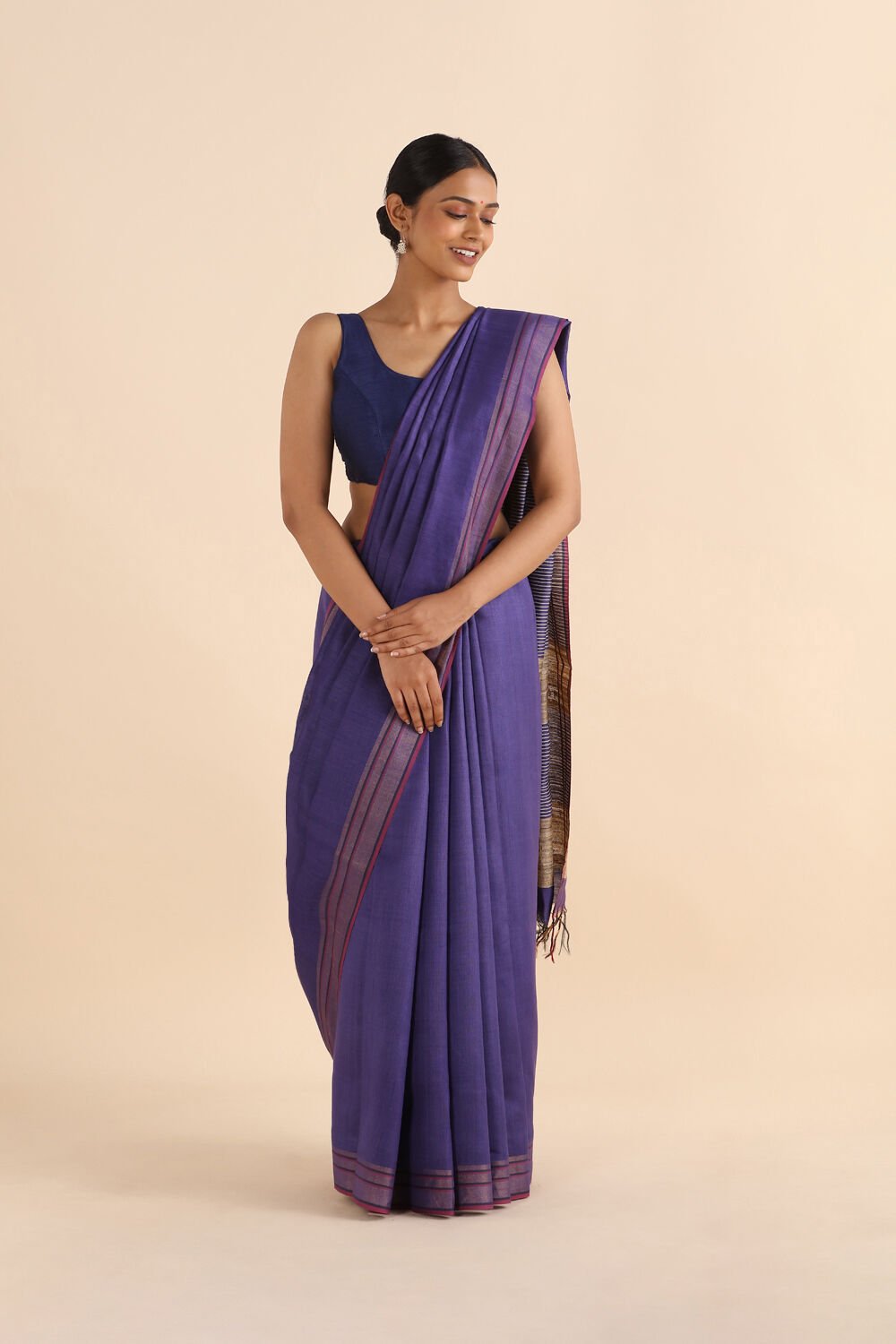 Dark Blue Pure Silk Viscose Bhagalpuri Saree image number null