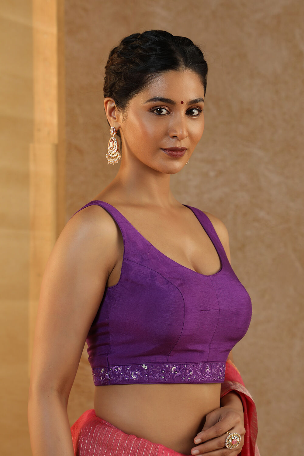 Violet Viscose Embroidery Blouse image number null