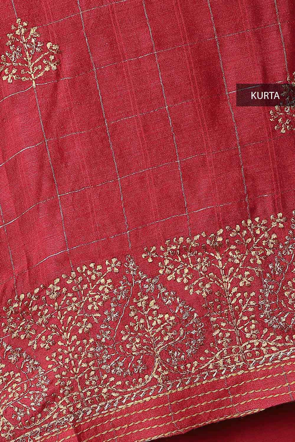 Dark Red Tussar Vanya Embroidered Unstitched Suit Set image number null
