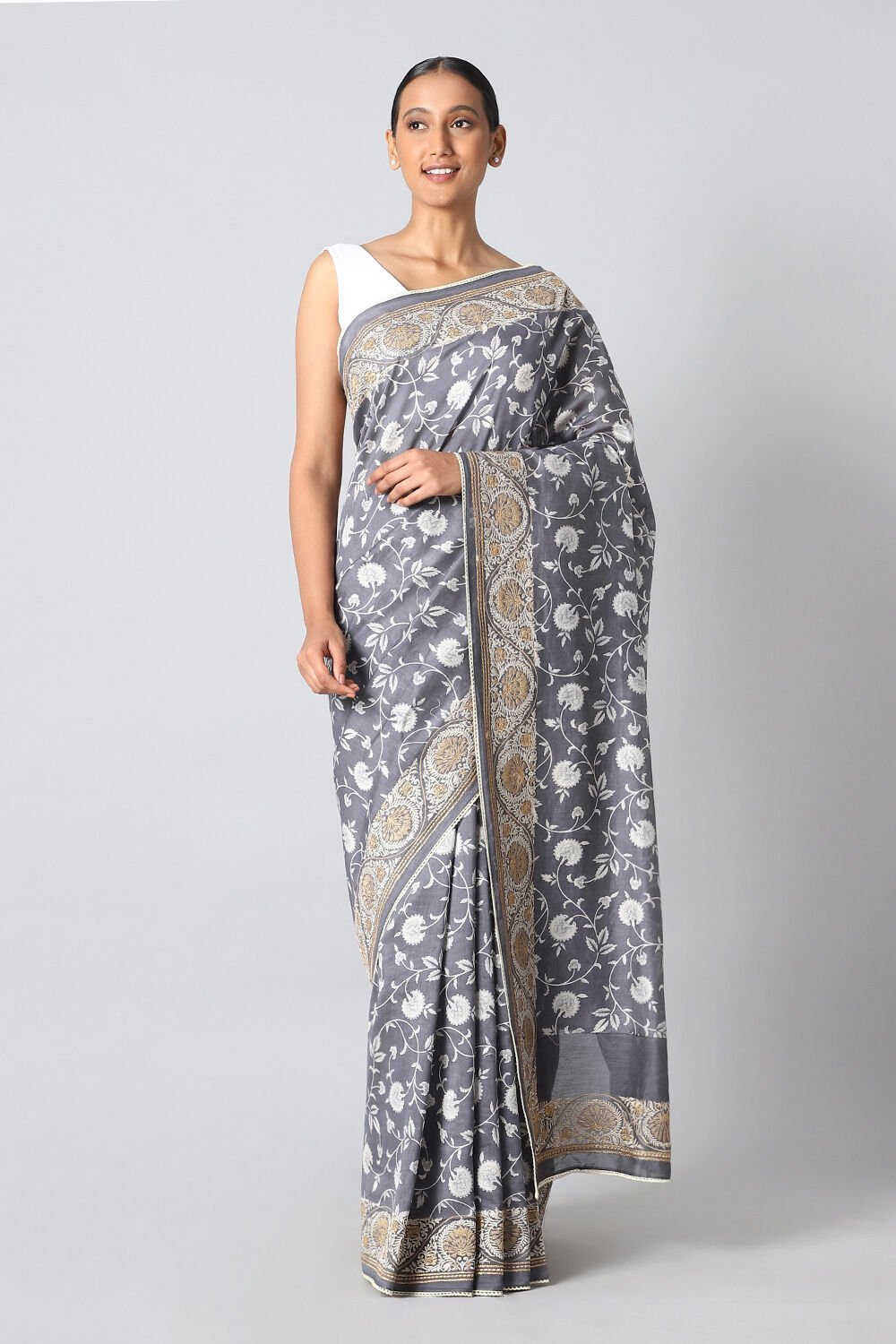 Grey Pure Silk Cotton Printed Saree image number null