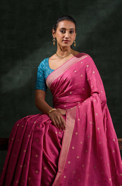 Pink Woven Viscose Saree