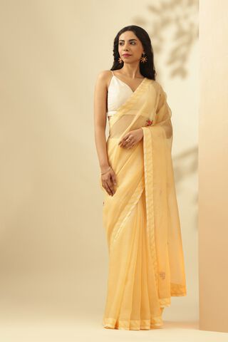 Yellow Pure Kota Embroidered Saree image number