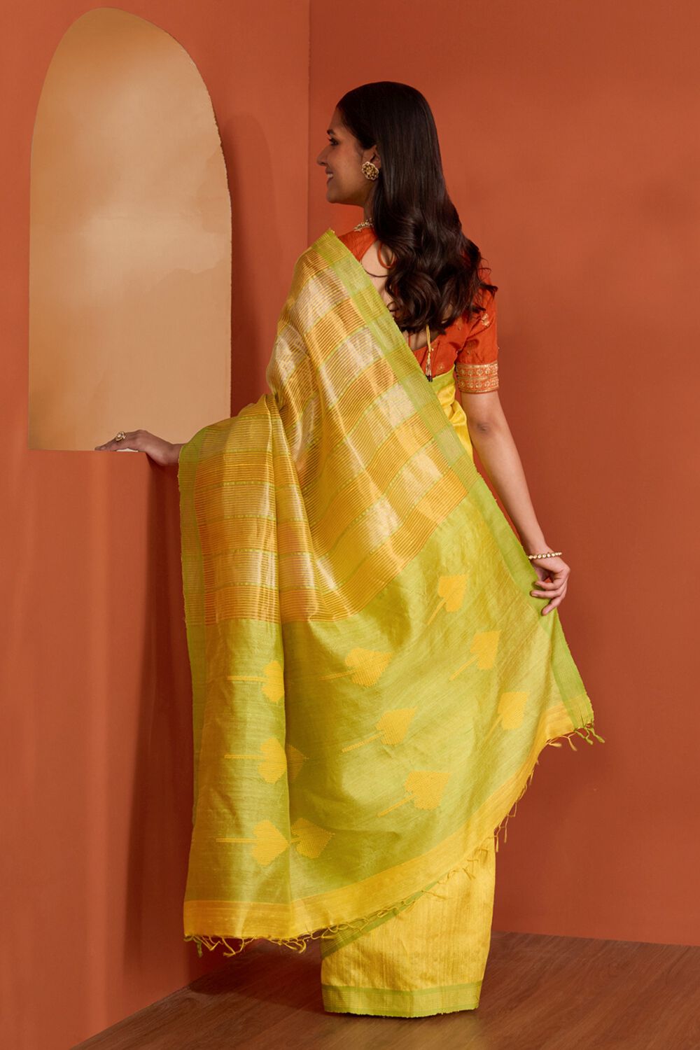 Yellow Pure Tussar Silk Bhagalpur Woven Saree image number null