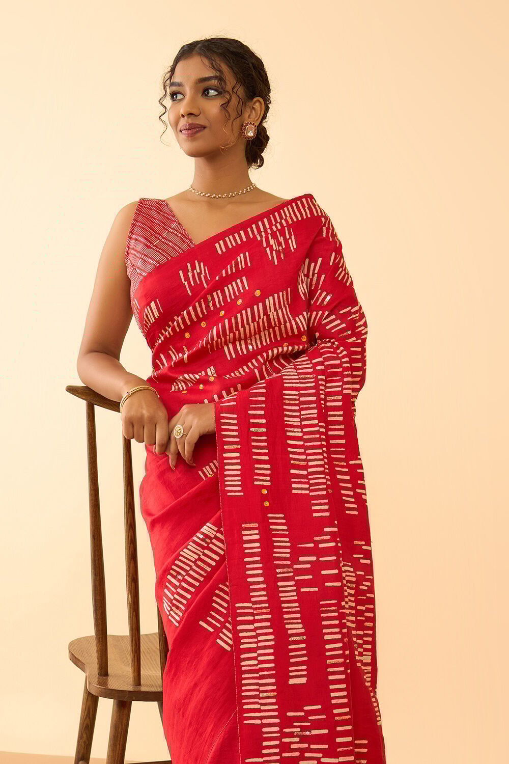 Red Pure Silk Hand Painted Saree image number null