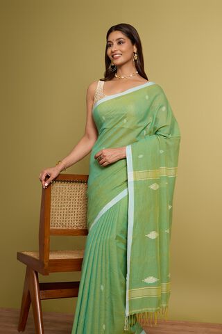 Green Pure Cotton Jamdani Saree image number