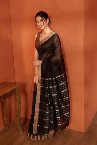 Black Bengal Pure Silk Cotton Jamdani Saree image number