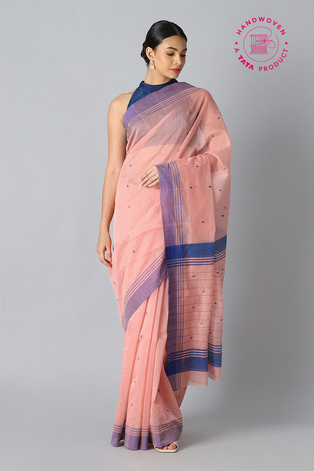 Light Orange Pure Silk Cotton Chanderi Saree image number null