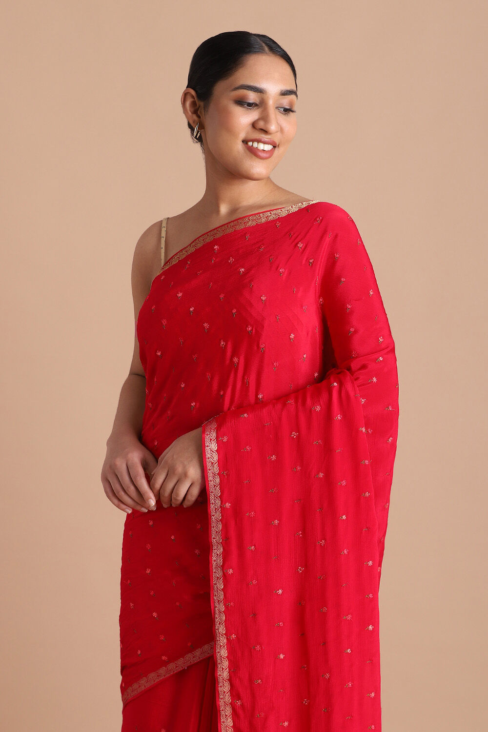 Red Pure Viscose Embroidered Saree image number null