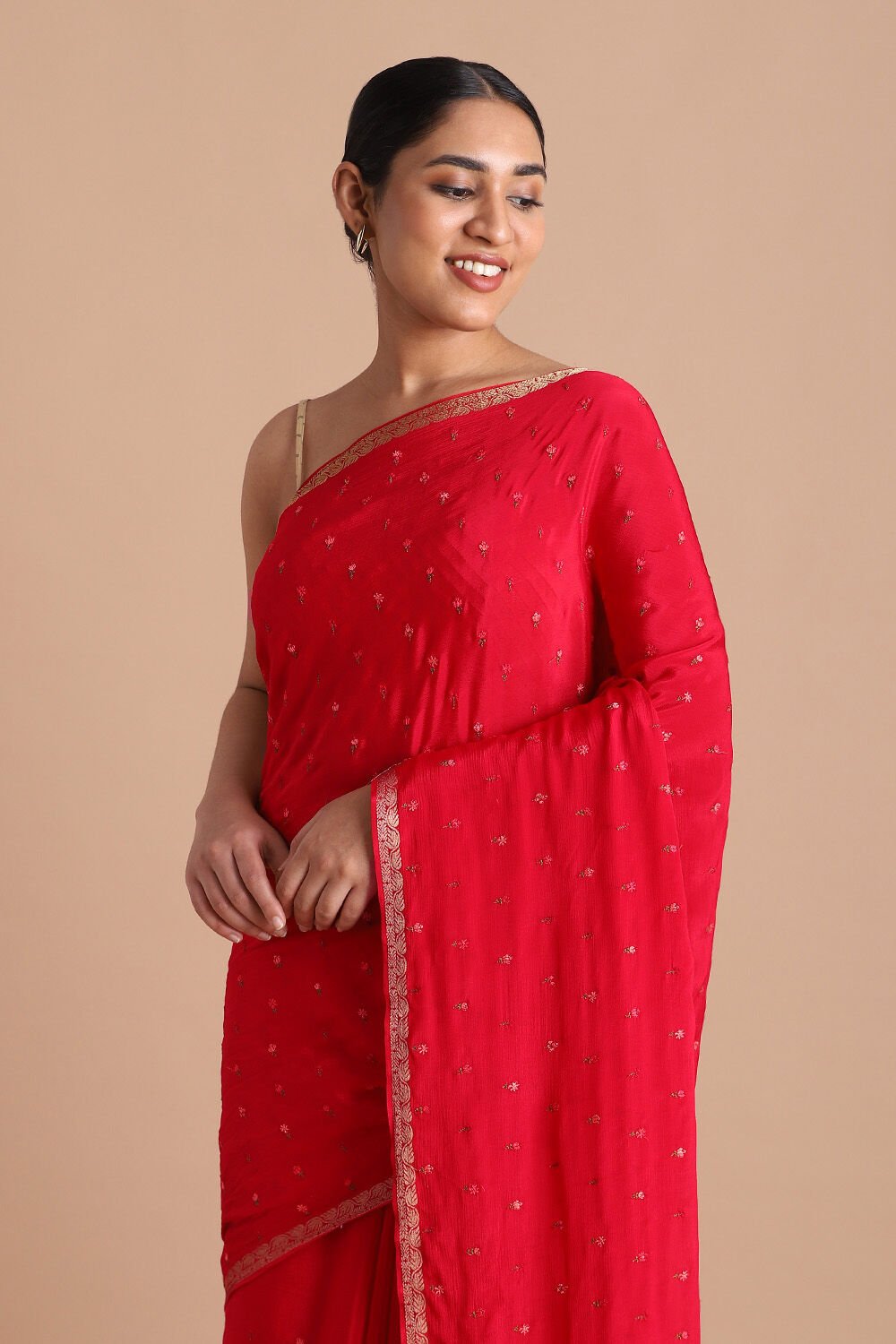 Red Pure Viscose Embroidered Saree image number null