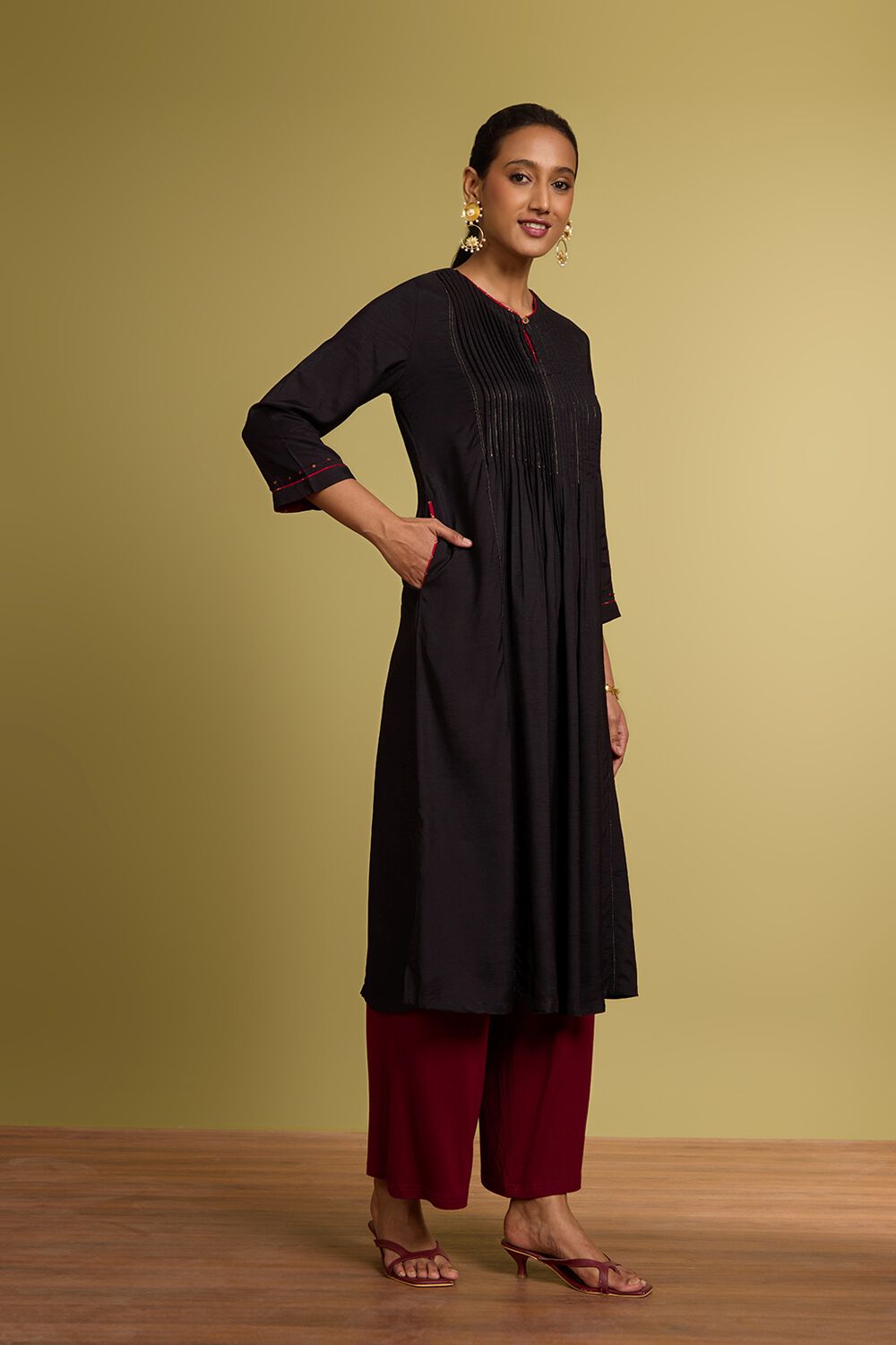 Black Woven Viscose Kurta image number null