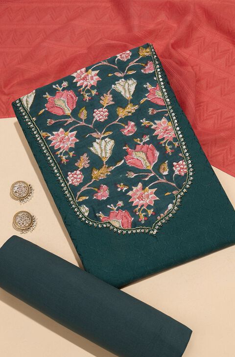 Green Pure Cotton Embroidered Unstitched Suit Set