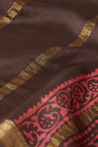 Light Orange Ujjain Pure Silk Cotton Batik Saree thumbnail image number null