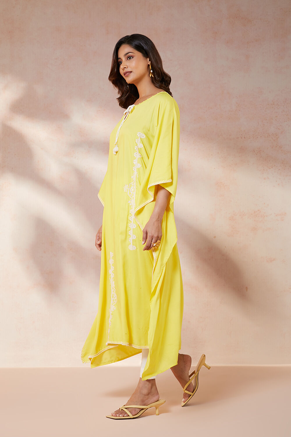 Yellow Viscose Applique Kurta image number null
