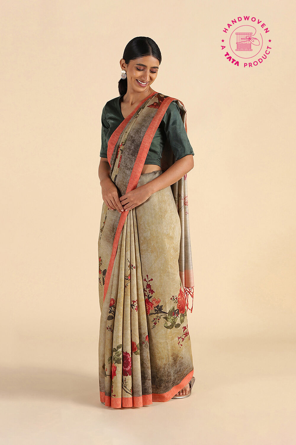 Yellow Digital Printed Pure Tussar Silk Saree image number null