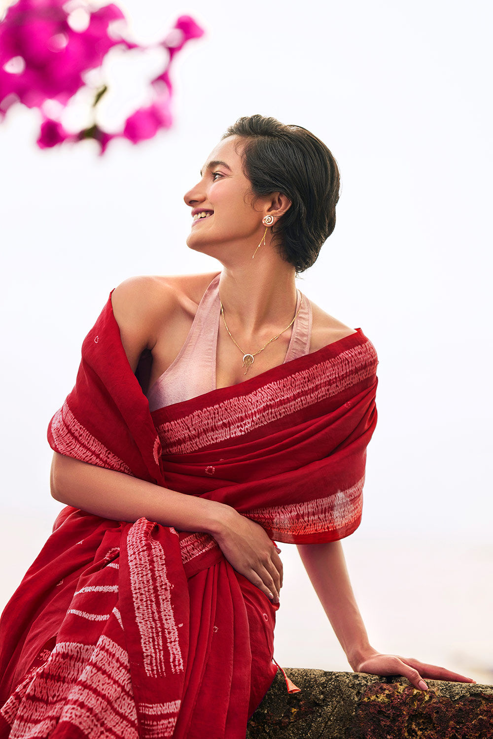 Red Pure Silk Shibori Saree image number null