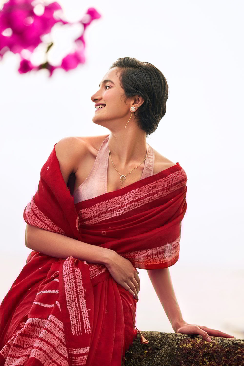 Red Pure Silk Shibori Saree image number null