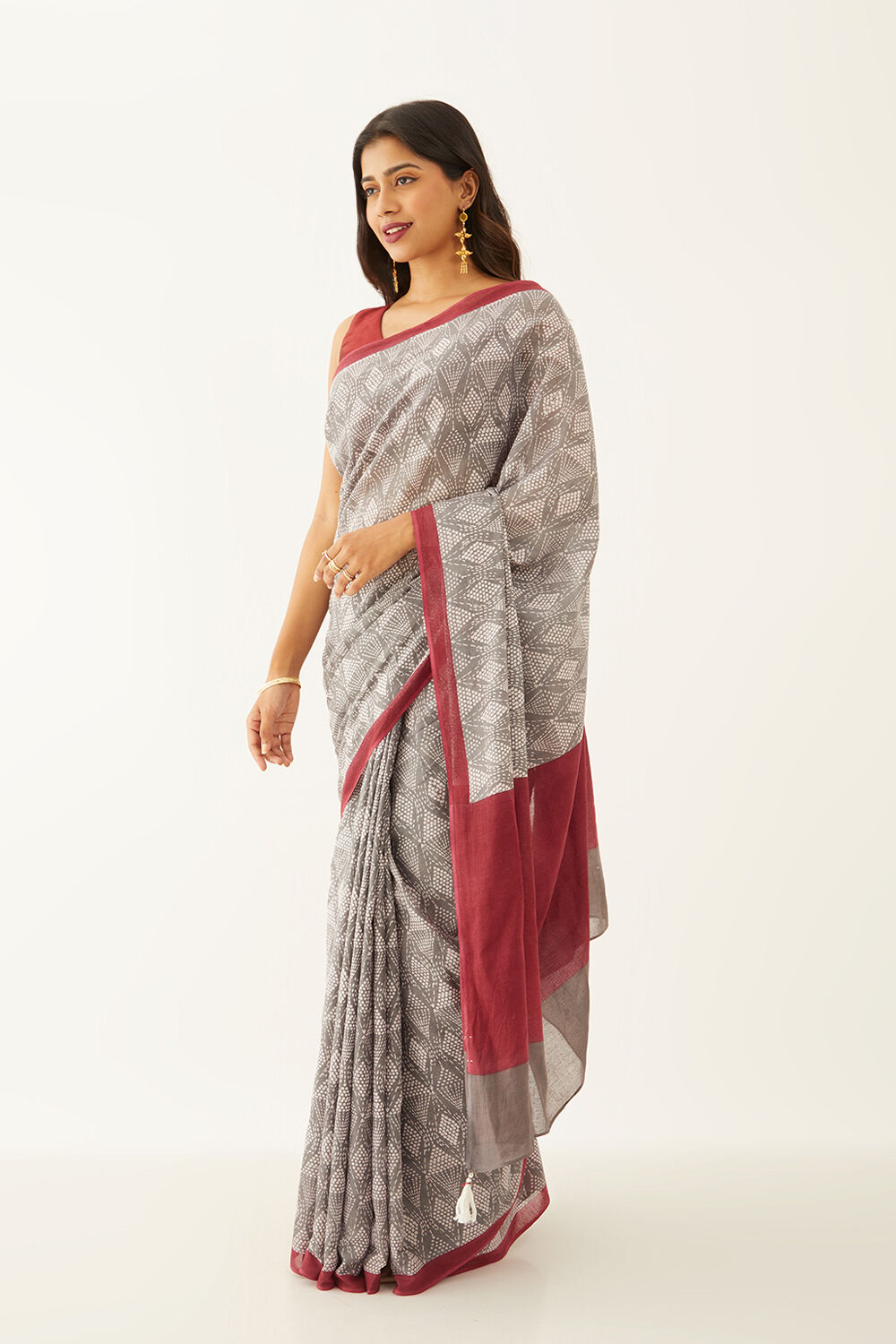 Grey Pure Cotton Mulmul Printed Saree image number null