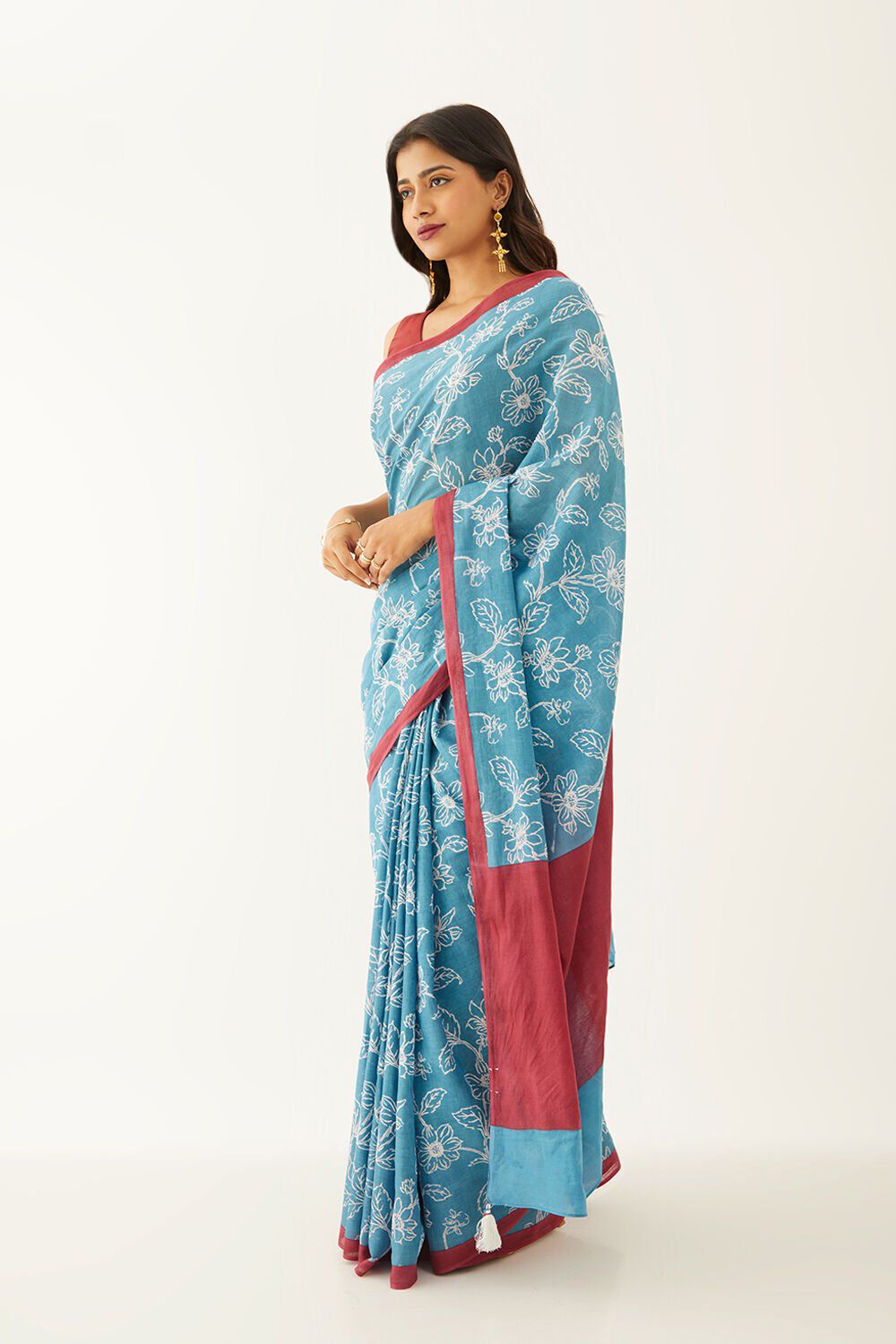 Brown Pure Cotton Mulmul Printed Bengali Saree image number null