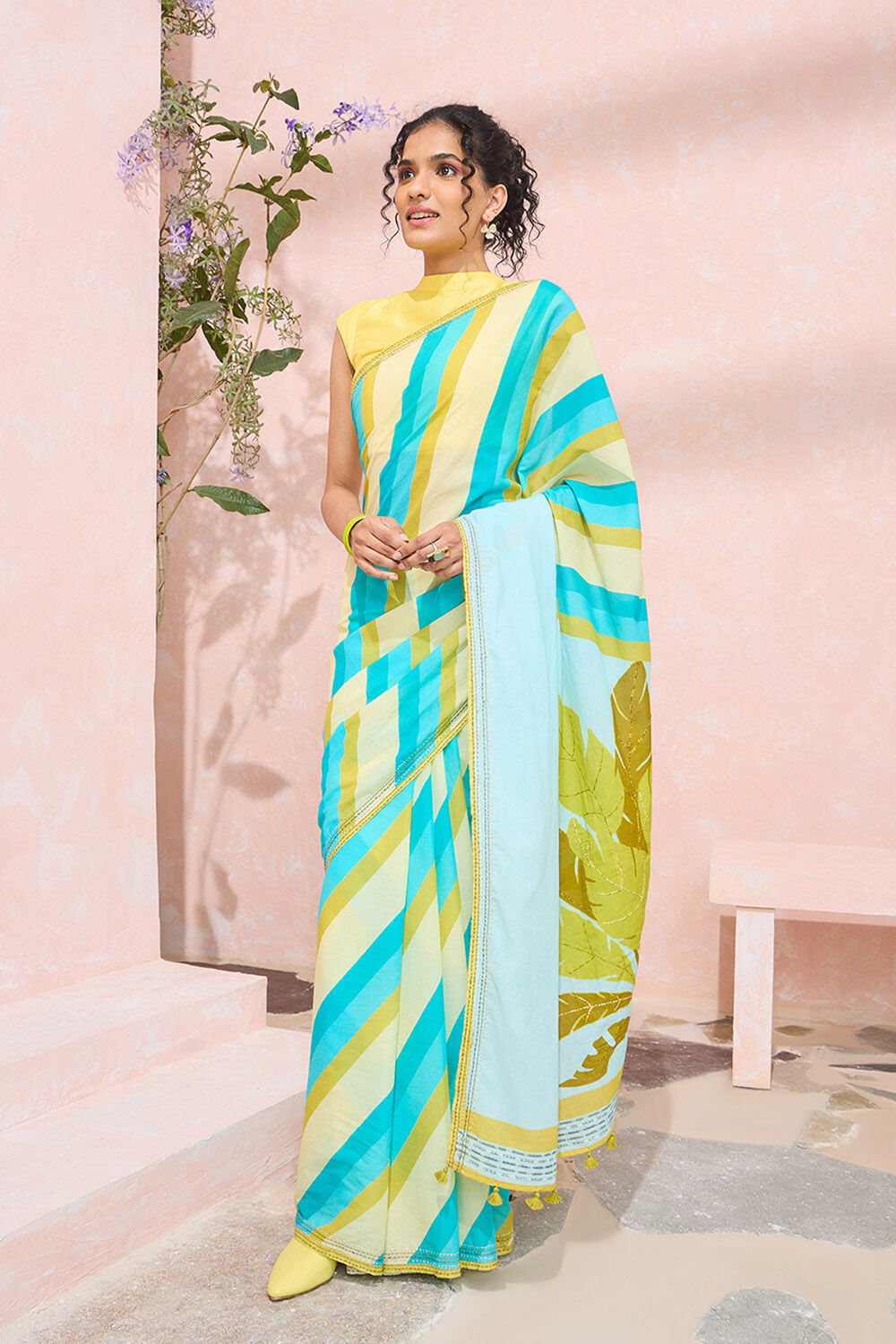 Light Blue Bengal Pure Cotton Mulmul Kantha Saree image number null