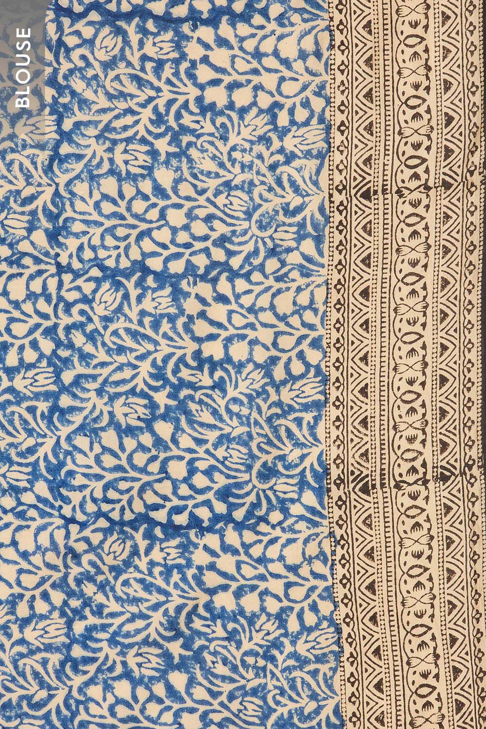 Blue Rajasthan Bagru Block Printed Pure Cotton Saree image number null
