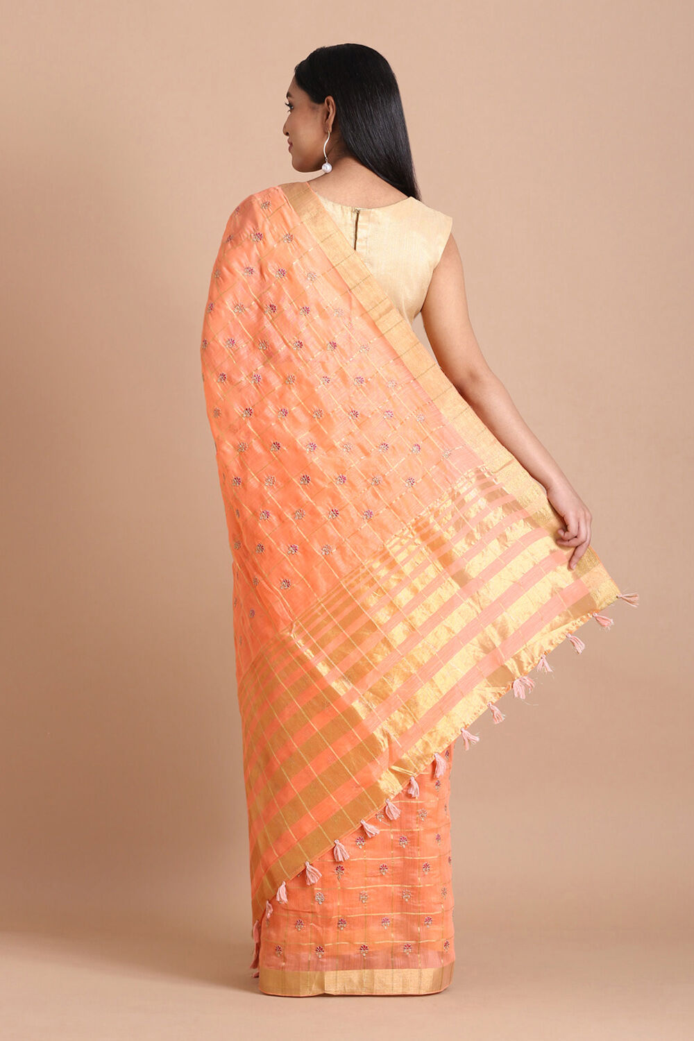 Orange Pure Embroidered Saree image number null