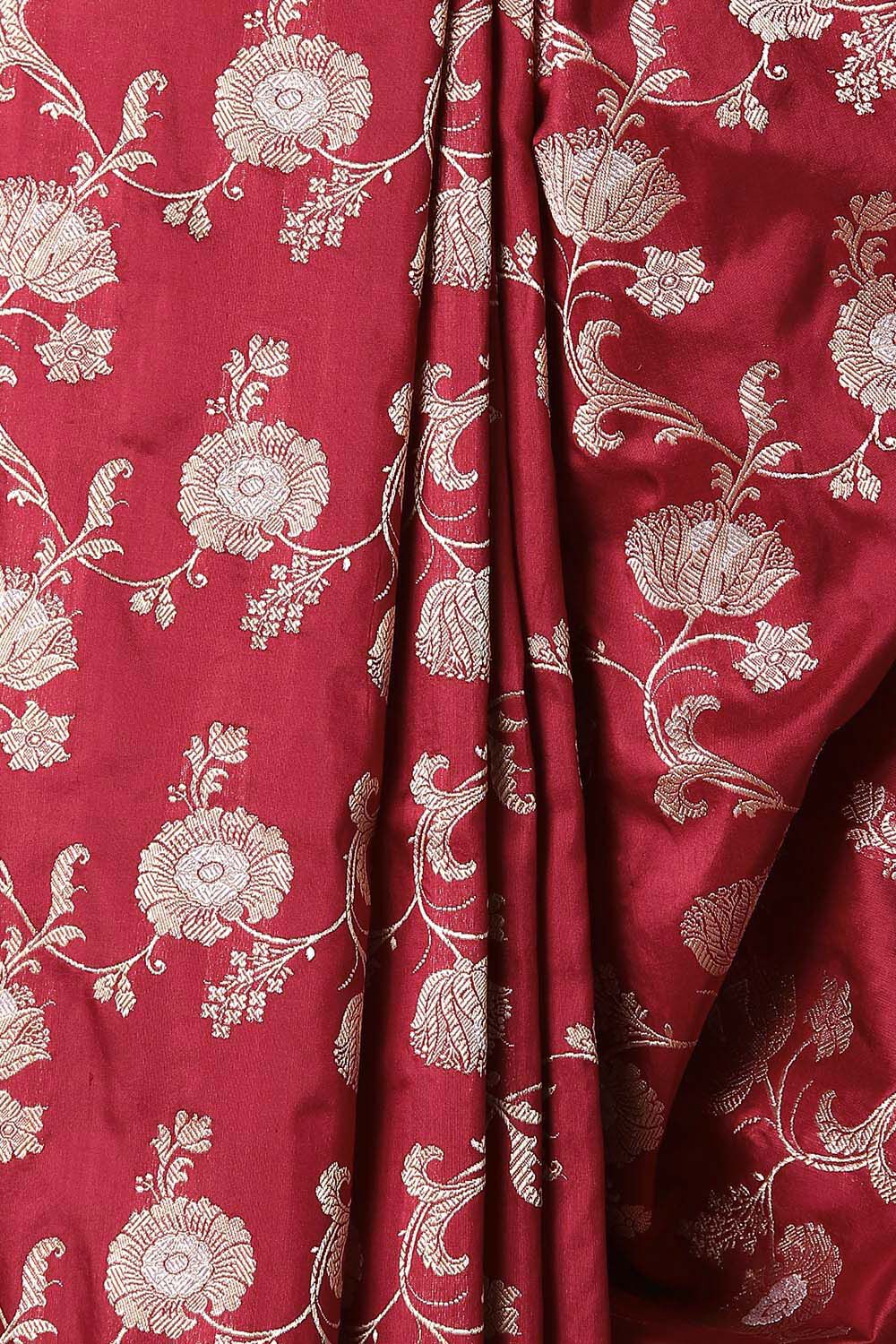 Dark Red Pure Silk Banarasi Saree image number null