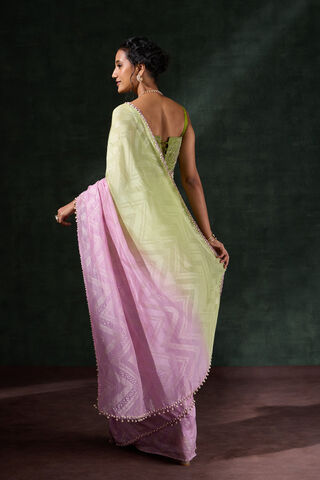 Light Green & Pink Viscose Embroidered Saree thumbnail image number null